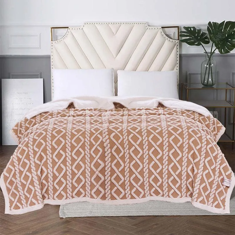 Oriella Geomatric Faux Fur Blanket (Brown)  - 210 GSM