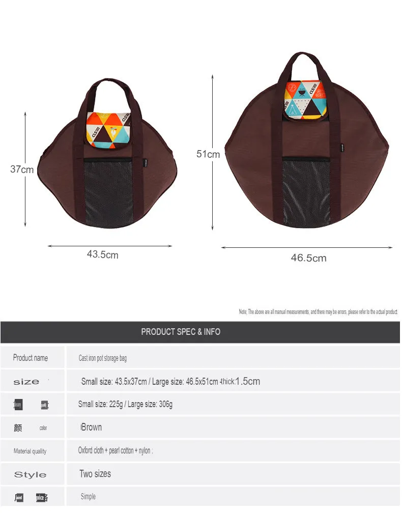 Outdoor Camping Cast Iron Pot Storage Bag, Self-Driving Barbecue Plate, Frying Pan, Frying Pan, Handbag, Thickened Portable Storage Bag