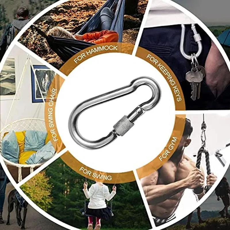 Pair Of 60Mm Stainless Steel Carabiner Spring Hook Sd-30781