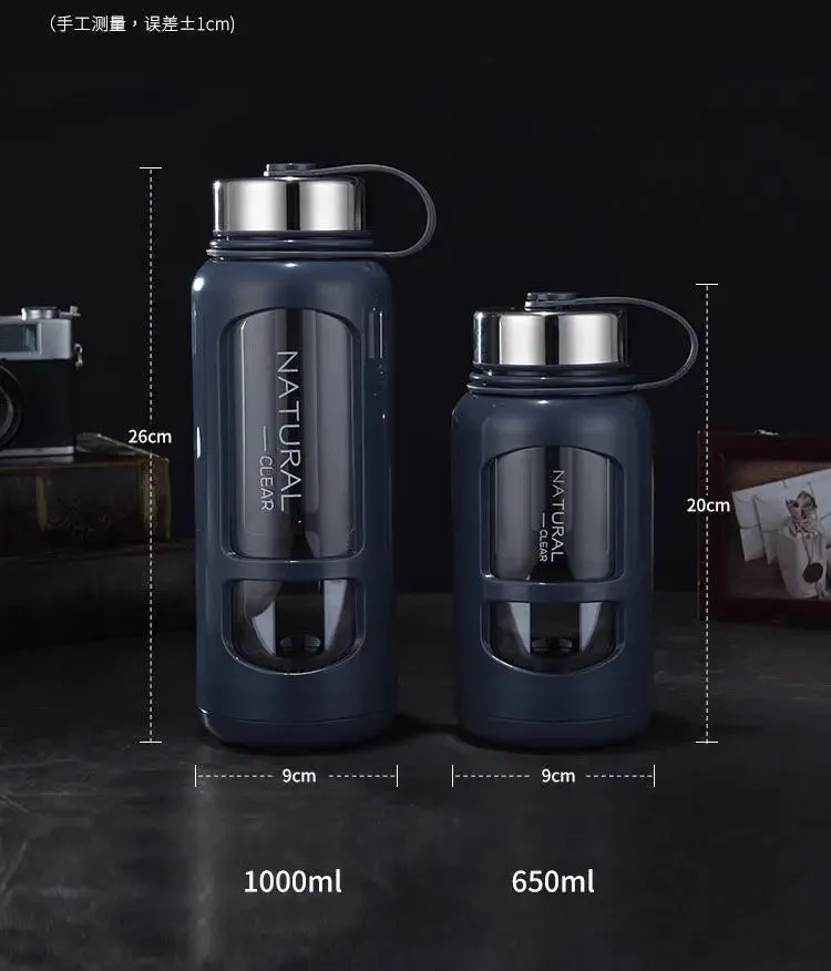 Portable Water Bottle Glass 520/650/1000ml Large Capacity