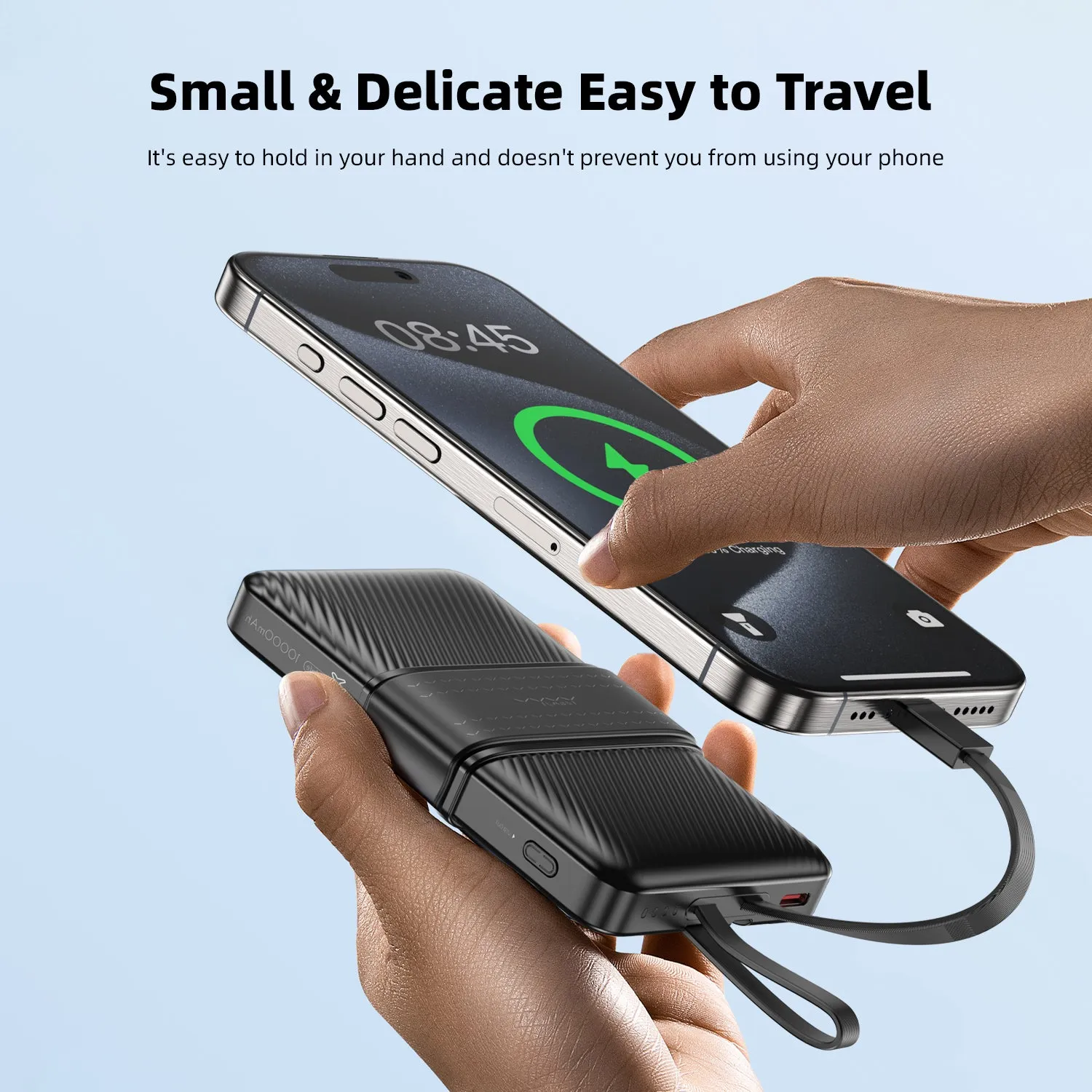 Vyvylabs Creamy Power Bank 10000mAh 20W With Dual Cable C L - Black