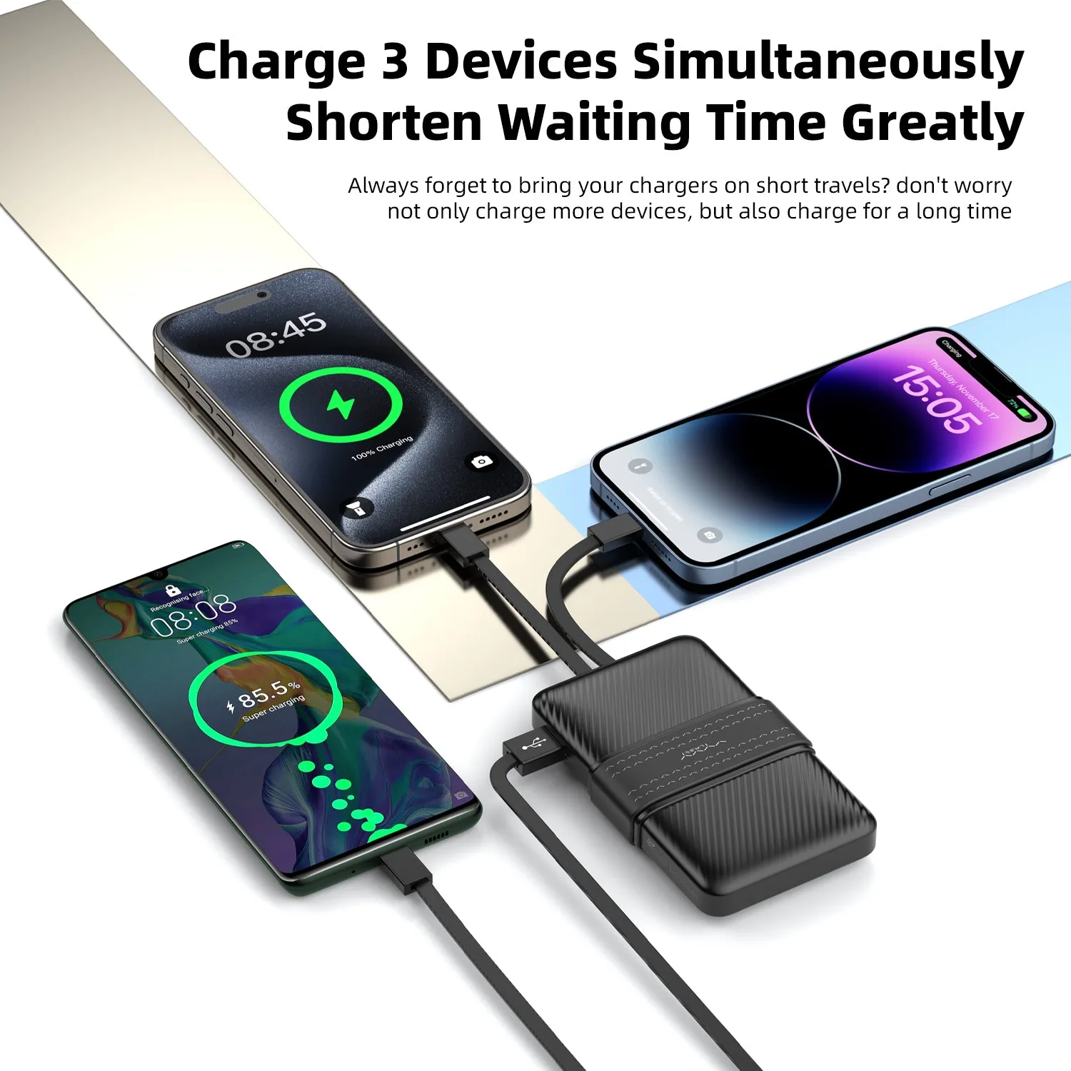 Vyvylabs Creamy Power Bank 10000mAh 20W With Dual Cable C L - Black
