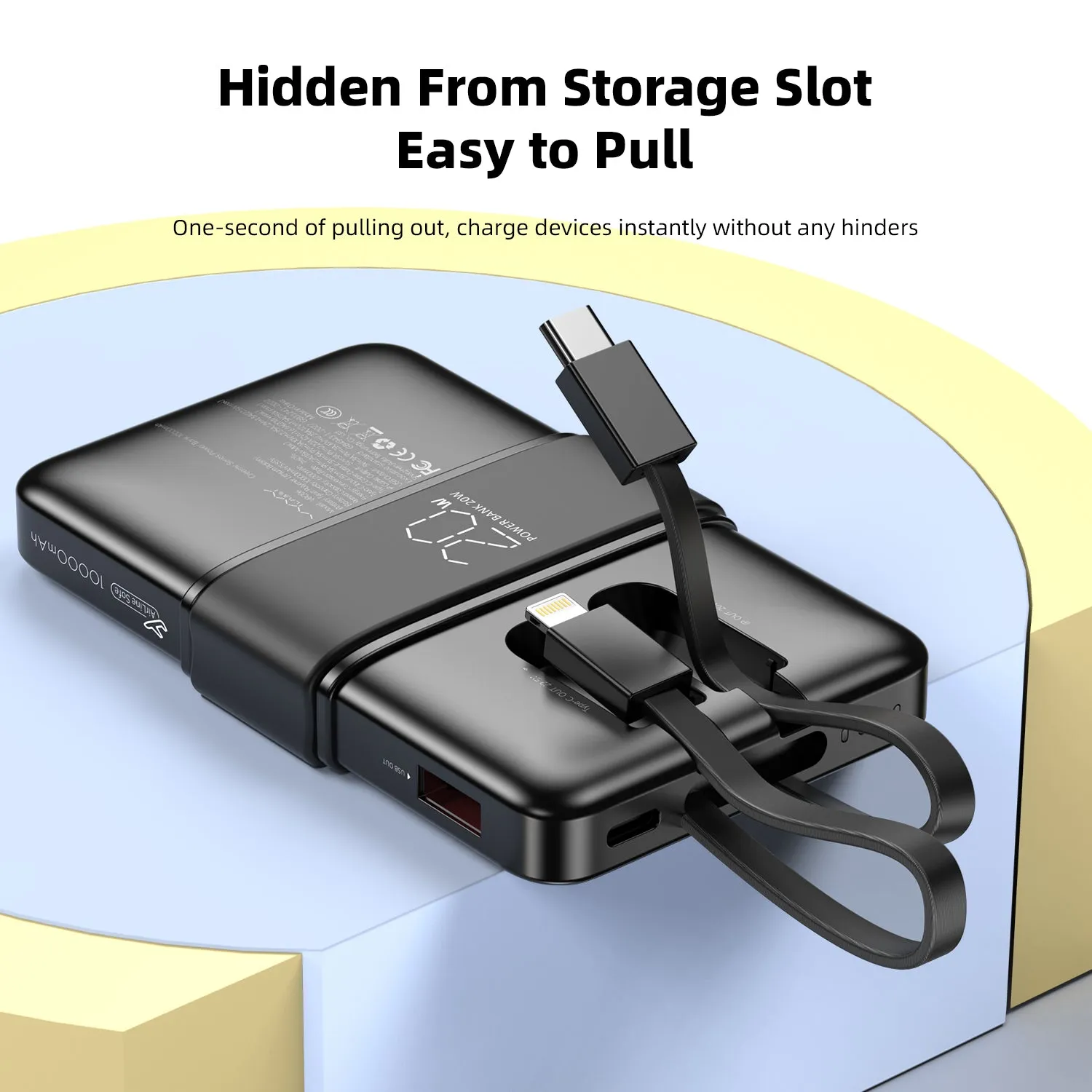 Vyvylabs Creamy Power Bank 10000mAh 20W With Dual Cable C L - Black